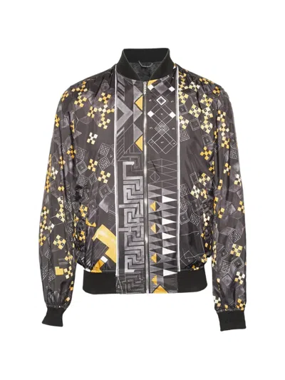 Pre-owned Versace Greca-print Medusa Bomber Jacket In Black