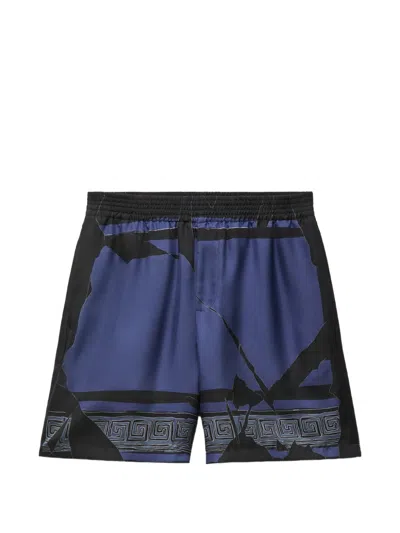 Versace Greca-print Shorts In Blue