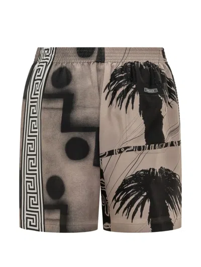 Versace Greca-print Sunset Palms Shorts In Multi
