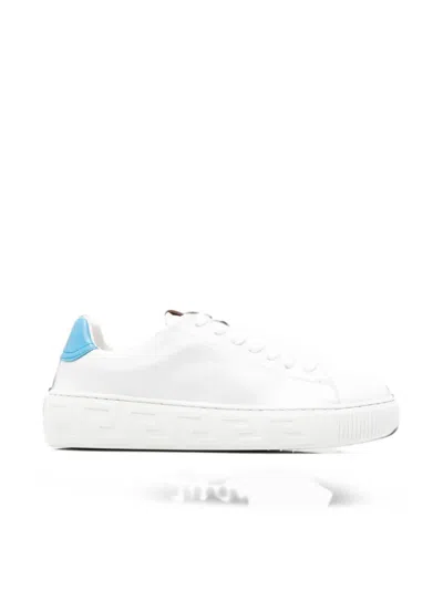 Versace Kids' Greca-sole Leather Sneakers In White
