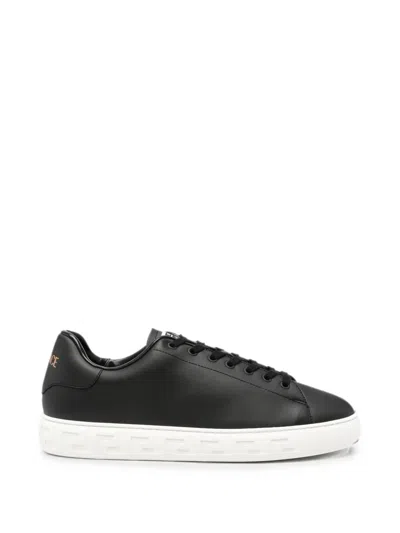 Versace Leather Sneakers With La Greca Detail In Black