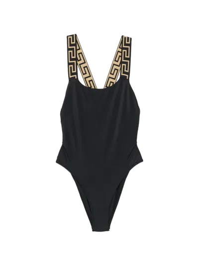 Versace Greca-strap Swimsuit In Black