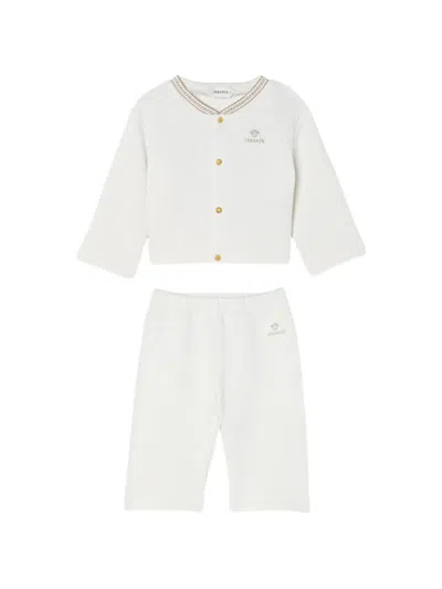 Versace Babies' Greca-trim Diamond-quilted Trouser Set (set Of Two) In White