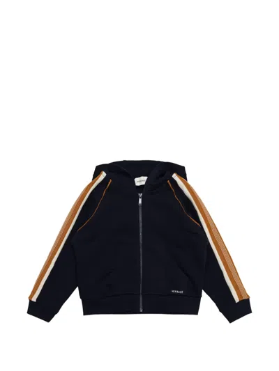 Versace Kids' Greca-trim Hoodie In Blue
