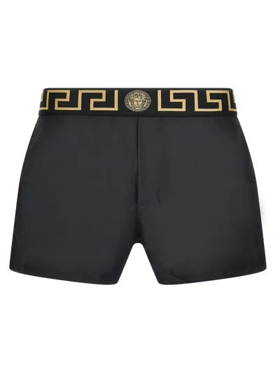 Versace Greca-waistband Nylon Swim Shorts In Black
