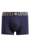 Versace Grecca Band Boxer Briefs In Blue-gold