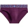 Versace Grecca Band Briefs In Dark Aubergine Ink Blue
