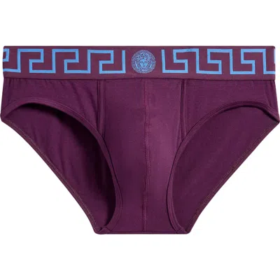 Versace Grecca Band Briefs In Dark Aubergine Ink Blue