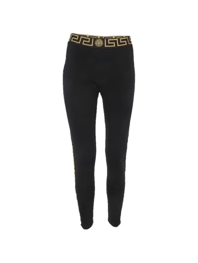 Pre-owned Versace Grecca Border Leggings In Black