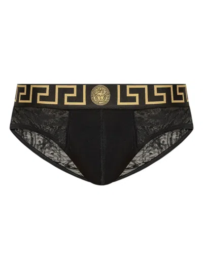 Versace Grecca Lace Briefs In Black