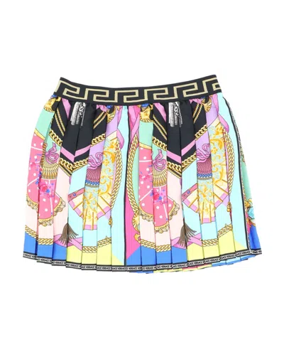 Versace Grecca-logo Waistband Detail Skirt In Multicolor