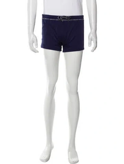 Pre-owned Versace Grecca Pattern Graphic Print Swim Trunks In Black