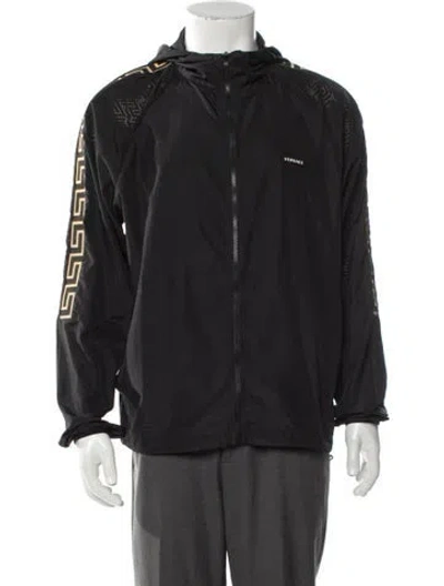 Pre-owned Versace Grecca Pattern Graphic Print Windbreaker In Black