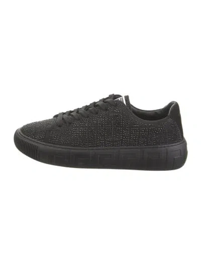 Pre-owned Versace Grecca Pattern Leather Sneakers In Black
