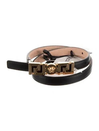 Pre-owned Versace Grecca Pattern Skinny Waist Belt W/ Tags In Black