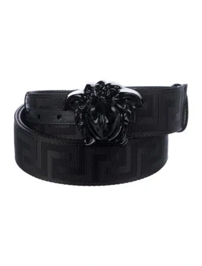 Pre-owned Versace Grecca Pattern Wide Belt W/ Tags In Black