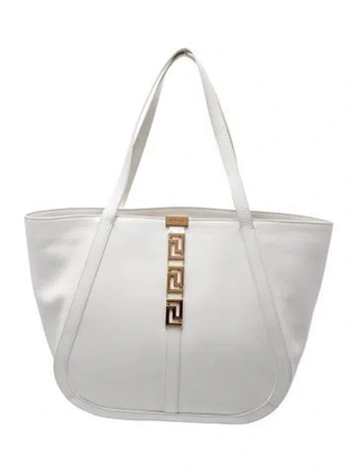 Pre-owned Versace Grecca Tote In White