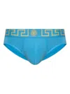 Versace Grecca-waistband Briefs In Blue