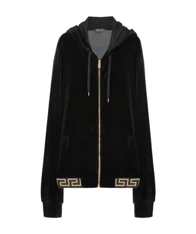 Versace Greco Velvet Casual Jacket In Black