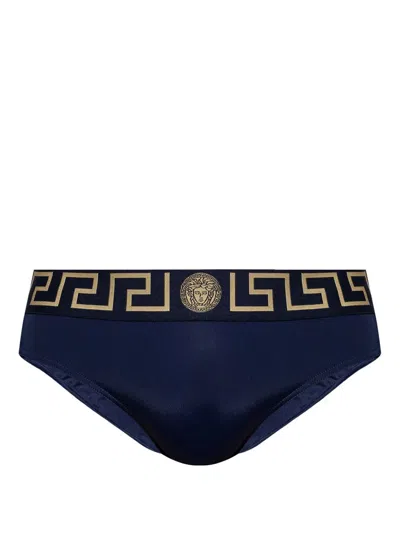 Versace Greek Beach Briefs Logo In Blue