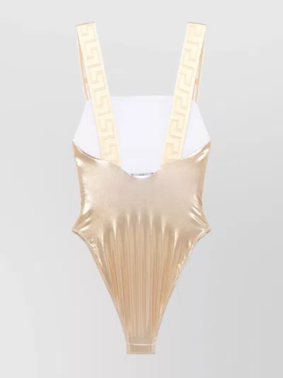 Versace Greek Border Metallic One-piece Swimsuit In Neutral