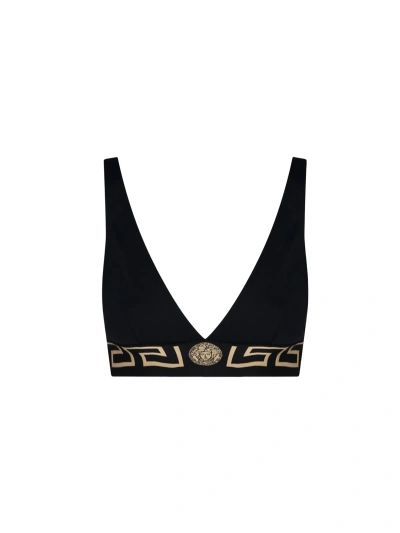 Versace Greek Bordered Bikini Top In Black  