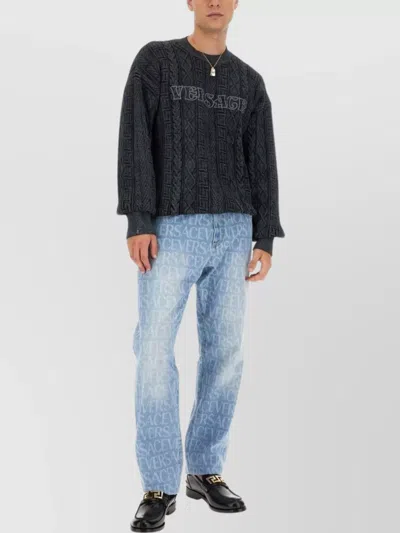 VERSACE GREEK BRAID CABLE KNIT SWEATER