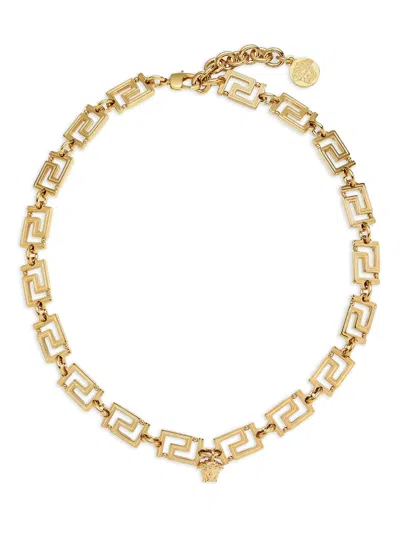 Versace Greek Chain Medusa Pendant Necklace With Carabiner Closure, Gold Finish, 100% Brass
