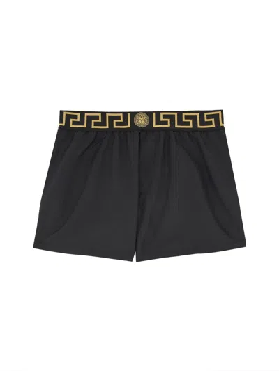 Versace Greek Edge Swim Shorts For Men In Black