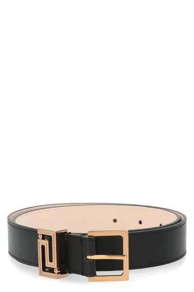Versace Greek Goddess Leather Belt In Black