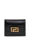 Versace Greca Goddess Bi-fold Wallet In Calf Leather In Black