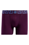 Versace Logo-print Boxers In Dark Aubergine Ink Blue