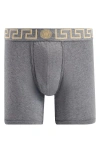 Versace Greek Key Jersey Boxer Briefs In Grey-gold