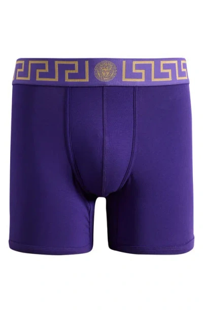 Versace Greek Key Jersey Boxer Briefs In Purple