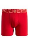 Versace Greek Key Jersey Boxer Briefs In Red