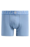 Versace Greek Key Jersey Boxer Briefs In Stone Blue Stone Silver