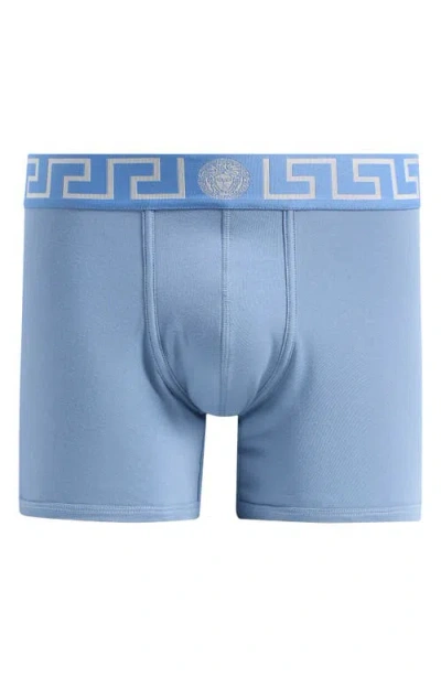 Versace Greek Key Jersey Boxer Briefs In Stone Blue Stone Silver