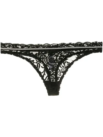 Versace Greek Key Lace Thong In Black