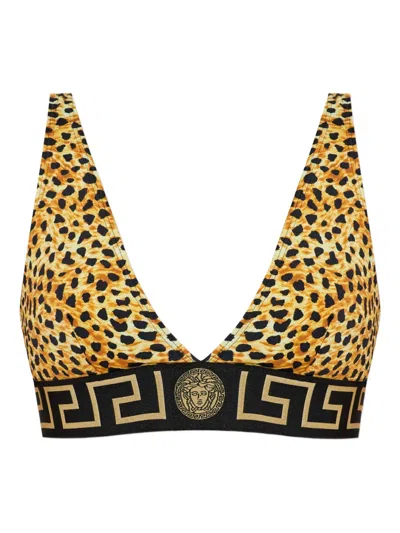 VERSACE GREEK-KEY LEOPARD-PRINT BIKINI TOP