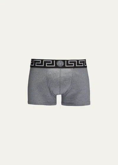 Versace Greek Key Low-rise Trunks In Gray