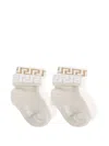 Versace Greek Key Pattern Ankle Socks In Brown