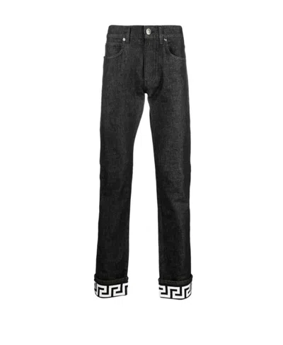 Versace Baroque Jacquard Denim Jeans In Black