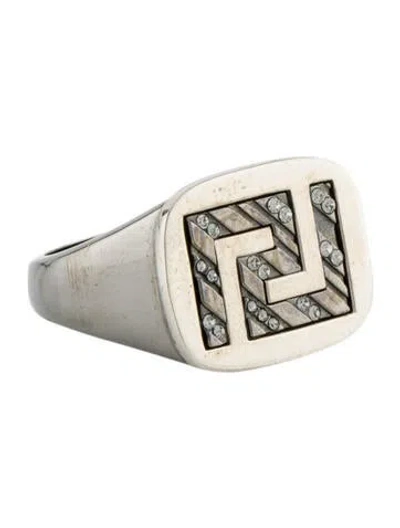 Pre-owned Versace Greek Key Signet Ring In Multi