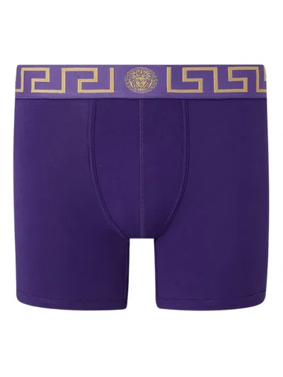 Versace Greek-key Waistband Boxers In Purple