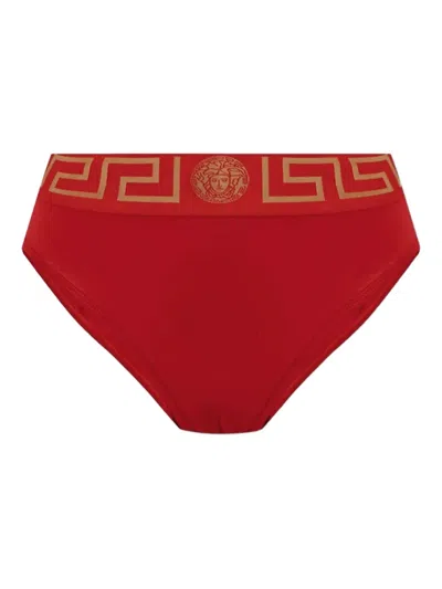 Versace Greek Key-waistband Briefs In Red