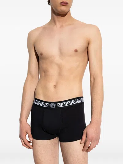Versace Greek Logo Boxer Shorts (2-pack) In Black