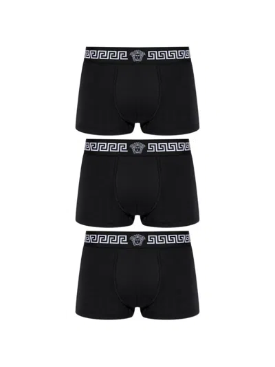 Versace Greek Logo Boxer Shorts (3-pack) In Black