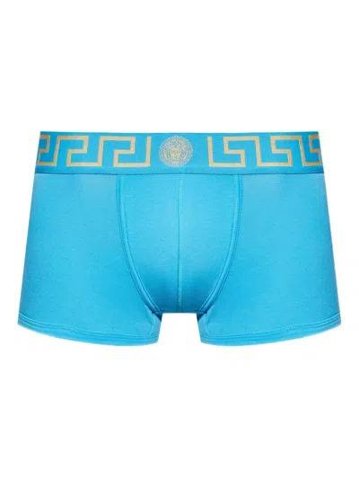Versace Greek Logo Boxer Shorts In Blue