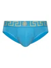 Versace Grecca-waistband Briefs In Blue