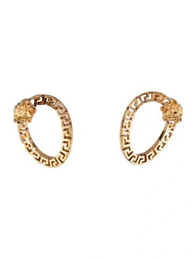 Pre-owned Versace Greek Motif & Medusa Hoop Earrings In Multicolor